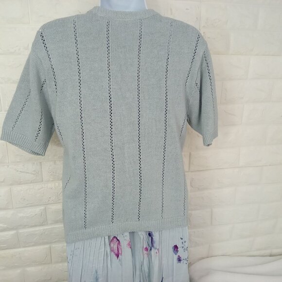 Vintage 90s 2-pc Set Floral Tank Dress & Cardigan Sweater Knit Linen Cotton M/L - Picture 9 of 15